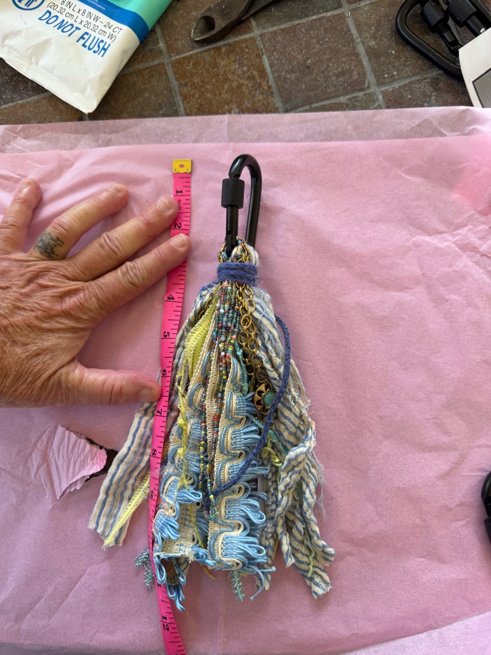 Boho Tassel Bag Charm Keychain in Blue and Yellow